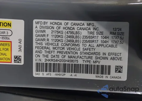 2025 Honda Cr-V Lx Awd из США, поврежденный, VIN 2HKRS4H20SH458075